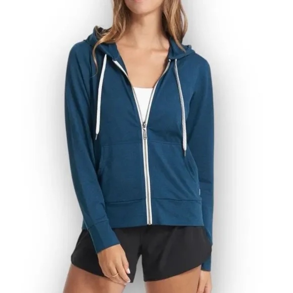 Vuori Teal Zip-Up Hoodie with White Trim